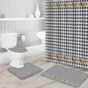 Shower Curtains Halloween Theme White Black Plaid Curtain Toilet Lid Cover Bath Mat Set Bathroom Non-slip Rug Bathtub Home Decor