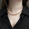 Hanger Kettingen 585 Rose Gold Twisted Top Link Collier 5mm 6mm 7mm voor Dames Mannen Mode-sieraden Accessoires CNM02