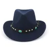 Retro Wool Wide Brim Cowboy Western Hat With Punk Rope Cowgirl Bowler Cap Jazz Men Women Sun Visor Cap