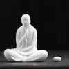 Ceramic Creative Chinese Zen Buddhism Little Monk Incense Burner White Porcelain Buddha Statue Incense Stick Holder Home Decor