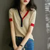V-pescoço de malha de malha tshirt tshirt 2021T-camisa das mulheres manga curta casual camiseta roupas femininas verão de alta qualidade knit novo x0721