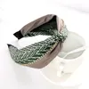 Preppy stijl gestikte print meisjes hoofdband brede zijleer haarband zachte centrum knot tulband solide handgemaakte haaraccessoires