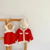 Printemps bébé filles 2 pièces ensembles laine fronde rouge body + pull manteau dame Style né vêtements E6032 210610