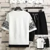 Mannen Trainingspak Casual Set 2 Stuk Zomer Mens Sportkleding Print T-shirts + Shorts Patchwork Hip Hop Streetwear Mannelijke sportpak 210603