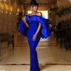 Elegant Royal Blue Mermaid вечернее платье длиной с длиной плеча Длина драпированного формата Официальные платья для вечеринок выпускного вечера для женщин Знаменитости платье Vestidos de Noche