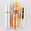 New5ml Refillable Aluminium Perfumy Atomizer Butelki Przenośne Ciekłe Kosmetyki Cosmetologiczne Mini Silver Gold Spray Alcochol Pusta butelka RRE1177