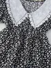 Girls Ditsy Floral Eyelet Embroidery Statement Collar Puff Sleeve Dress SHE