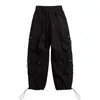 Być może u Kobiety Hip Pop Spodnie Pocket Elastyczny Talia Czarny Solid Casual StreetWear P0030 210529