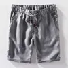 Homens Moda Verão Japão Estilo 100% Linho de Alta Qualidade Elástica Cintura Shorts Masculino Cor Sólida Simples Casual Slim Pan 210716