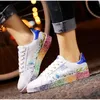 2021 Primavera Novas Mulheres Sapatilhas Planas Lace Up Colorido Graffiti Plataforma Feminina Pu Flats Moda Senhoras Que Andam Sapatos Vulcanizados Y0907