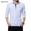 BROWON T Shirt Men Long T-shirt Turn-down Stripe Designer T-shirt Slim Fit Loose Casual Cotton T Shirt Male Plus Size T200219