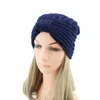 Autumn Winter Warm Knitted Hat Women Fashionable Bowknot Turban Cap Solid Color Woolen Striped Knit Bow Baotou Caps