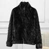 Fur Mink Coat Women's Short Zipper Stand Collar Real Winter Fashion Jacket Genuine Natural s 211220
