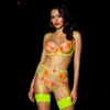 4 pcs Mulheres bordadas Bra Sexy Lingerie Set Floral Lace Underwire Sutiã Transparente Thong Erótico Exótico Set Erotic Lingerie Y0911