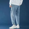 Mens Korean Fashion Blue Jeans Pants Vintage Straight Harajuku Baggy Belt High Quality Denim Harem 211108