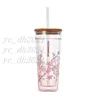 Japansk stil Starbucks Mugs Sakura Tr￤omslag Straw Cups 591 ml Cherry Blossom Double Layer Glass Coffee Cups Gift