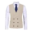 Men's Vests Suit Vest Gray Double Breasted Two Pockets Retro Waistcoat Groom Costumes For Groomsmen Wedding Dress Male 2022 Stra22