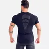 Sıkıştırma Hızlı Kuru T-shirt Erkekler Koşu Spor Sıska Kısa Tee Gömlek Erkek Spor Fitness Vücut Geliştirme Egzersiz Siyah Giyim Tops 220325