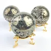 Peru Iron Pyrite Sphere Gifts Polished Stone Metaphysical Healing Fool's Gold Natural Sparkling Gemstone Druzy Crystal Mineral Geode Cluster Ball (without stand)