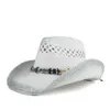 Retro handgjord väv halmkvinnor män ihålig västra cowboy hatt dam pappa sombrero hombre cowgirl jazz sun caps storlek 56-58cm Q0805