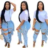 Women Plus Size Denim Pants Fall Winter Ripped Jeans with tassels bigger sizes 3XL 4XL 5XL leggings Fashion Washed Blue holes pantss DHL Ship 5636