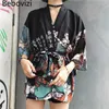 2021 japanische Frau Kimono Strickjacke Cosplay Hemd Bluse für Frauen Vintage Japanische Yukata Weibliche Sommer Strand Robe Kleidung X0723