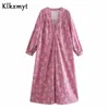 KLKXMYT ZAの女性の夏のドレスファッションカシューリプリントMidi 3四半期の袖のカジュアルな女性パーティーES Vestido 210527