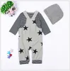 Set Baby Boys Höst Tre-bitar Kläder uppsättningar Spädbarn Långärmad T-shirt + Stjärnor Utskrift Suspender Rompers Byxor + hattar Toddler Suit