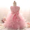 Bebek Kız Dantel Tutu Çiçek Prenses Elbise Çocuklar 1 2 Yaşında Doğum Günü Partisi Balo Çocuk Noel Kostüm Giyim Q0716