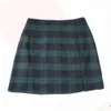 Streetwear Slim Tartan Green Harajuku Skirst a quadri Womens Women High Slitt Short Short Women Sexy Women A-Line Mini Za XN 210309