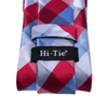 Papillon Hi-Tie Cravatta da sposa in seta scozzese rossa azzurra per uomo Handky Set di gemelli Fashion Designer Gift Cravatta da uomo Business Party