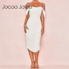 Jocoo Jolee Summer Elegant White Off Shoulder Strapless Bandage Knee-length Dress Women Sexy Slim Fit Party Evening Club Dresses 210619