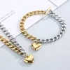 Örhängen Halsband Golden Heart Shaped Armband och Women's Wedding Fashion Rostfritt Stål Smycken Set Present