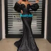 Sequins Prom Dresses 2021 Formal Evening Dress Party Pageant Gowns African Long Sleeve Black Girl Cheap Sexy Neckline Off Shoulder