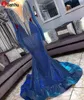 NUOVO! 2022 Abiti da festa da ballo con paillettes blu royal con nappe brillanti Abiti da sera a sirena con maniche lunghe 2K19 Abito formale Custom Made