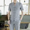 Erkekler Eşofman Vintage Adam Giyim 2020 Bahar Giyim Uzun Kollu Sokak Giyim Erkek Seyahat Seti Keten Uzun Pantolon Erkekler Setleri X0610