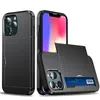 iPhoneの携帯電話ケース14 Pro Max 13 Mini 12 11 XS XR X 8 7 PLUS SE DELUXE PC TPU ARMOR CASE SHOCKPROOFクレジットカードホルダースライドデュアルレイヤーハードカバー