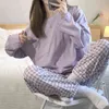 Pijamas Women Home Suit Loungewear Plaid Trousers Femme Nightie Ladies Pyjamas Korean Pjs Set Trouser Suits Korean 211112
