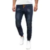 Jeans pour hommes Simple Casual Multi Lace Up Bout plissé Reliure Conception Crayon Noir Bleu Causal Pantalon