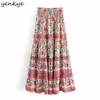 Yenkee Vintage Floral Print Длинные Maxi Юбка Женщины Эластичная Высокая талия Плиссированные Повседневная Юп Femme Праздничные Летние Boho 210621