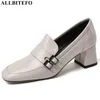 Allbitefo véritable cuir bout carré talons hauts femmes chaussures femmes chaussures à talons hauts mode printemps femmes talons 210611