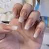 24pcs/Set Fashion Ballet False Nails Short Design Nude White Gradient Artificial Full Manicure Nail Accessories Tips with Glue