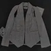 Spring Women Blazers Asymmetrical Fashion Poncho Pocket Ladies Cape Long Sleeve Gray Plaid Cardigan Jackets Femme Coat 210527