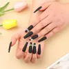 False Nails 24PCS Bow T-shaped Extra Long Nail Patch Black Ballerina Coffin Fake Fashion Beauty Manicure Art Tip With Glue
