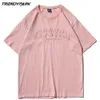 Camiseta Masculina Lavada Bordada Letras Verão Manga Curta Hip Hop Algodão Oversized Casual Harajuku Streetwear Top Tshirts 210601