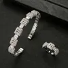 Luxury Square Bangle Ring Sets Cubic Zirconia CZ Dubai Bridal Jewelry Sets For Women Wedding brincos para as mulheres 2021 H1022