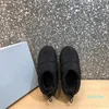 Женская платформа Mid-Top Black Thermal Boots мягкий нейлоновый скользкий навязки наполненные шерстяные сплошной сетчатой ​​лодыжки эластичная полоса зимний стиль моды Мартин