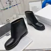 Designer mulheres tornozelo botas de couro genuíno rodada dedo do pé feminino espessa sola runway motocicleta boot woman