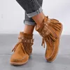 Ботинки плюс Size35-43 Fringe Rome Moccasin Женская обувь Осенняя резиновая плоская каблука каблуки для низкого 2 см Mujer Botas1