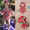 Lovely Toddler Baby Girl Watermelons tryckta Rompers Ruffle ärmar Romper Bodysuit Off Shoulder Jumpsuit Outfit Set med pannband3660114